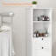 Armoire à linge compacte 16 po avec tiroir et tablettes, panier à linge inclinable en bois, blanc