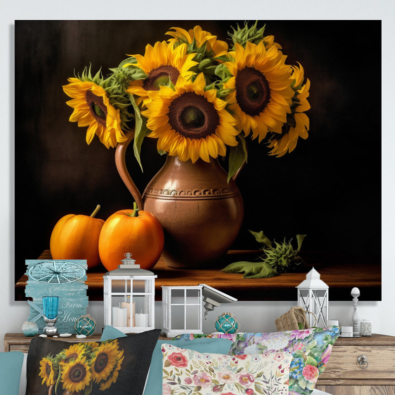Tournesol doré nature morte II, H 12 po x l 20 po x P 1 po, Toile tendue