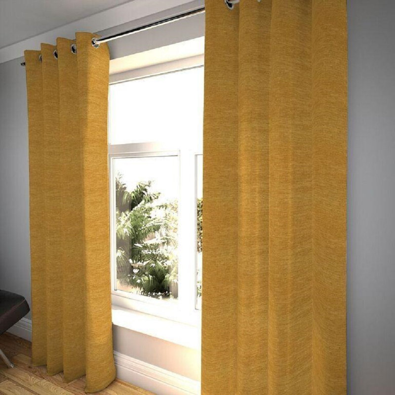 Cotton Blend Blackout Curtain, Mustard Yellow, 66"W x 54"L