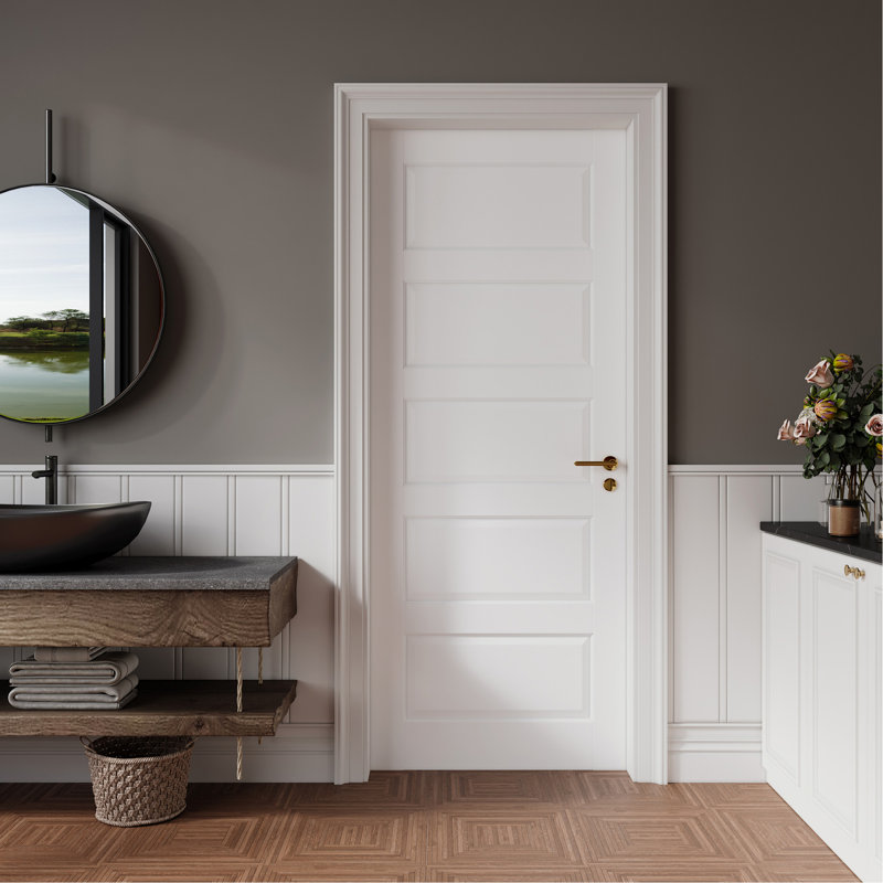 28" X 80"5-Panel Interior Door,White Primed Panel French Door for Closet Pantry Bedroom Livingroom Study Office, Pocket, Barn Doors-Shaker w/o Hardware Frame