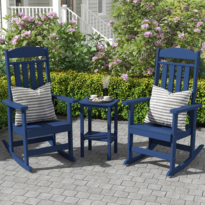 3-Piece Rocking Chair Set With Coffee Table, Navy
