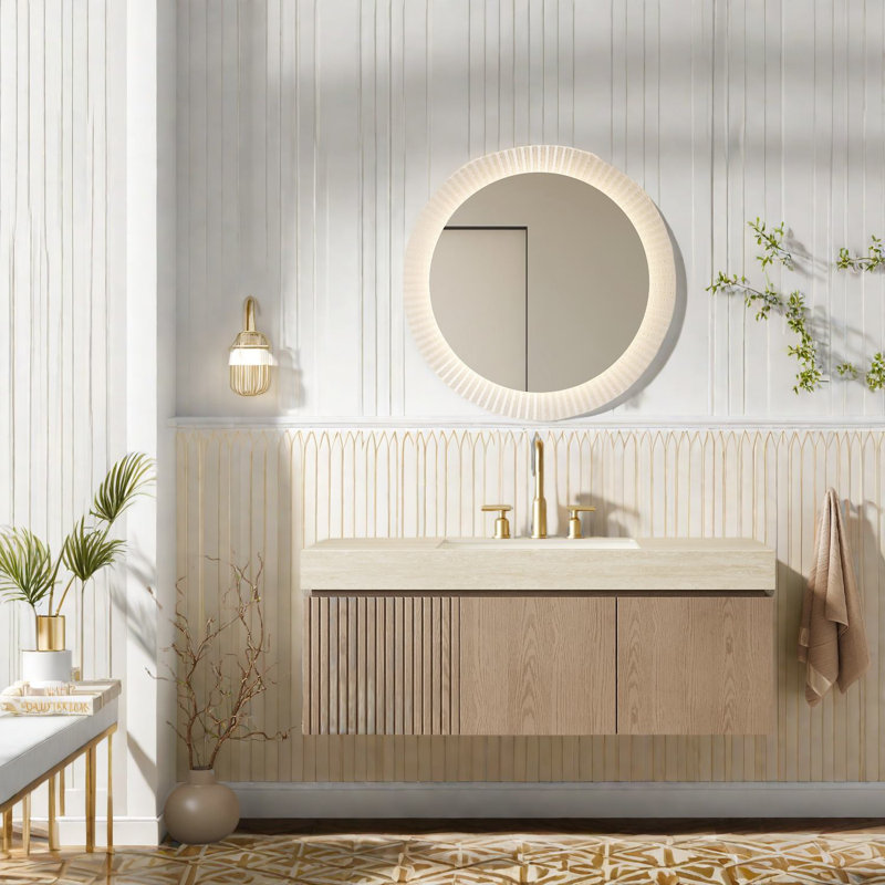 Meuble-lavabo et lavabo flottant Modern, plateau en travertin Roma