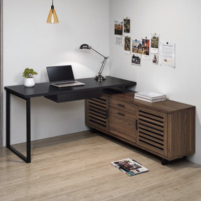Bureau de direction moderne en L avec crédence de rangement Modern