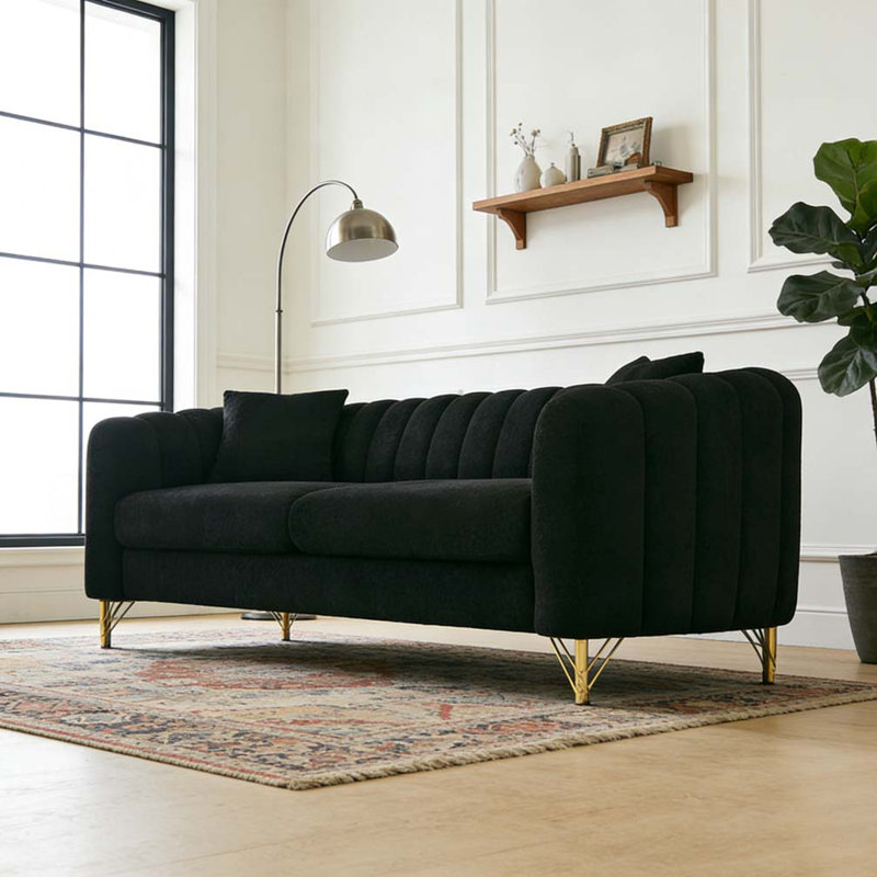Canapé surdimensionné en chenille de 85 po, H 30 po x l 85 po x P 33,5 po, 3, Noir