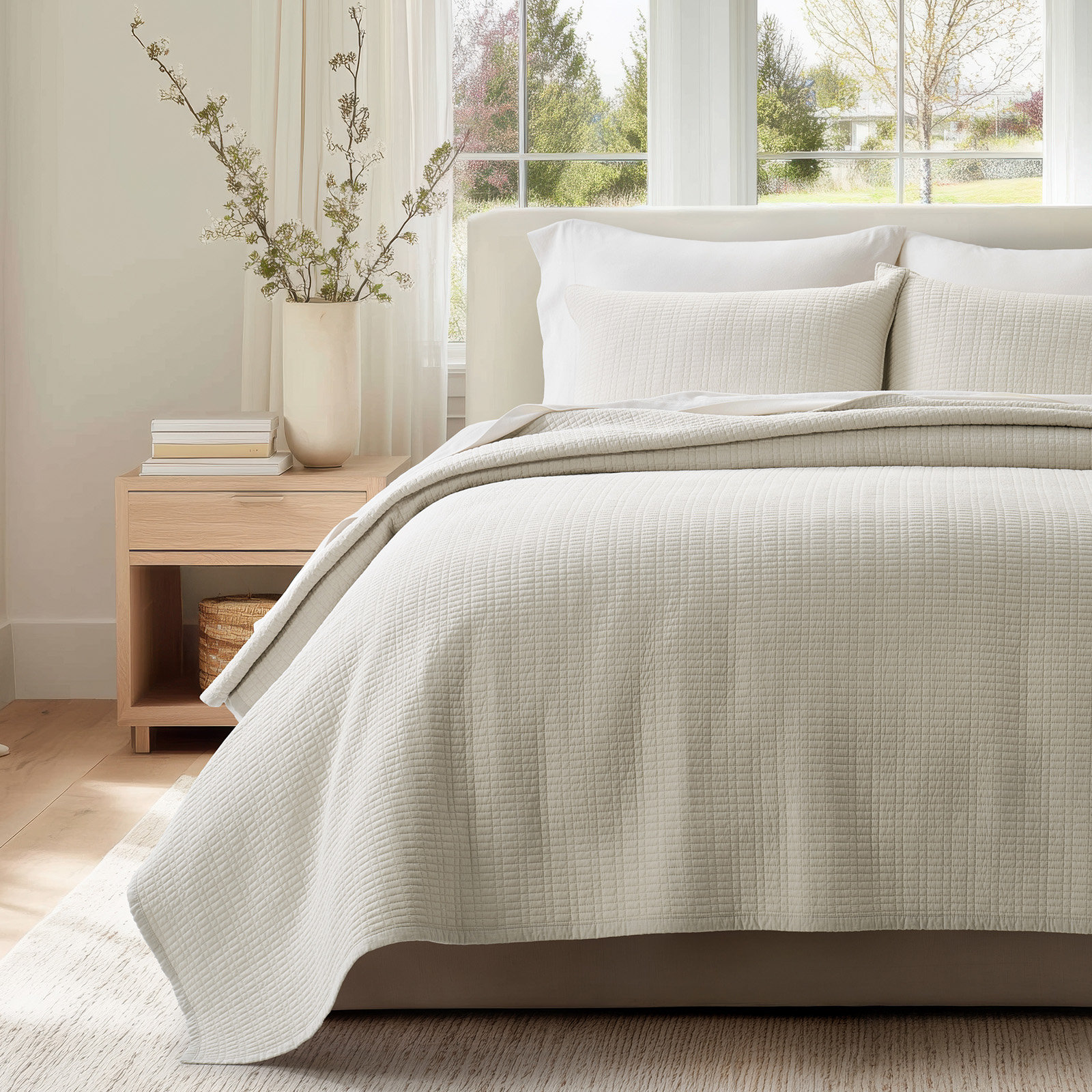 Cotton Quilt Set, Queen Quilt + 2 Shams, Birch