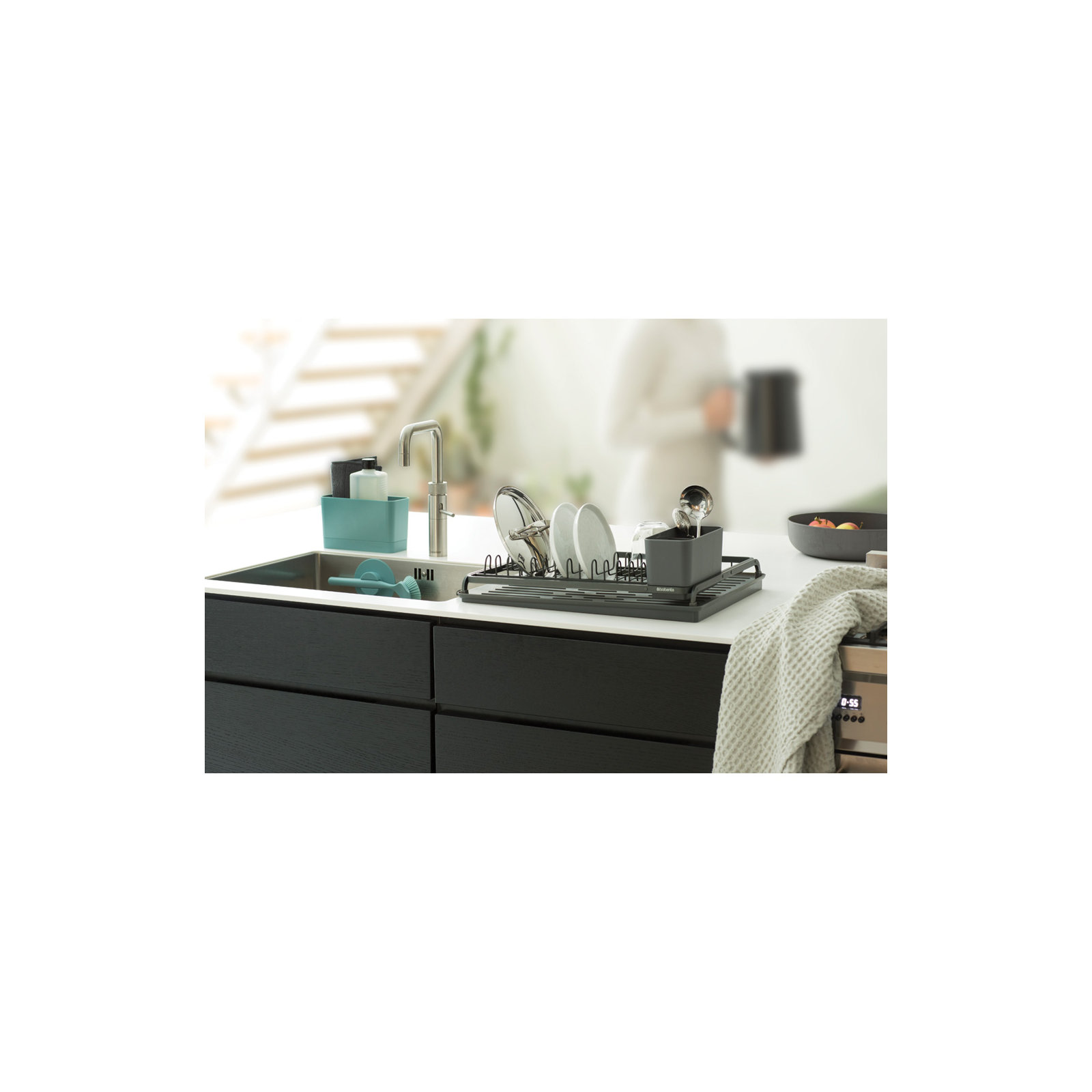 Brabantia Sink Side Compact Aluminum Dish Drying Rack, Dark Gray