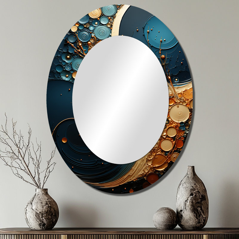 Décoration miroir or bleu sarcelle abstrait spirales II, 40 po x 30 po