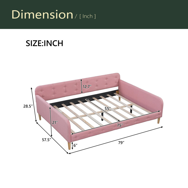 Upholstered Daybed With 4 Support Legs, Pink, Full/Double