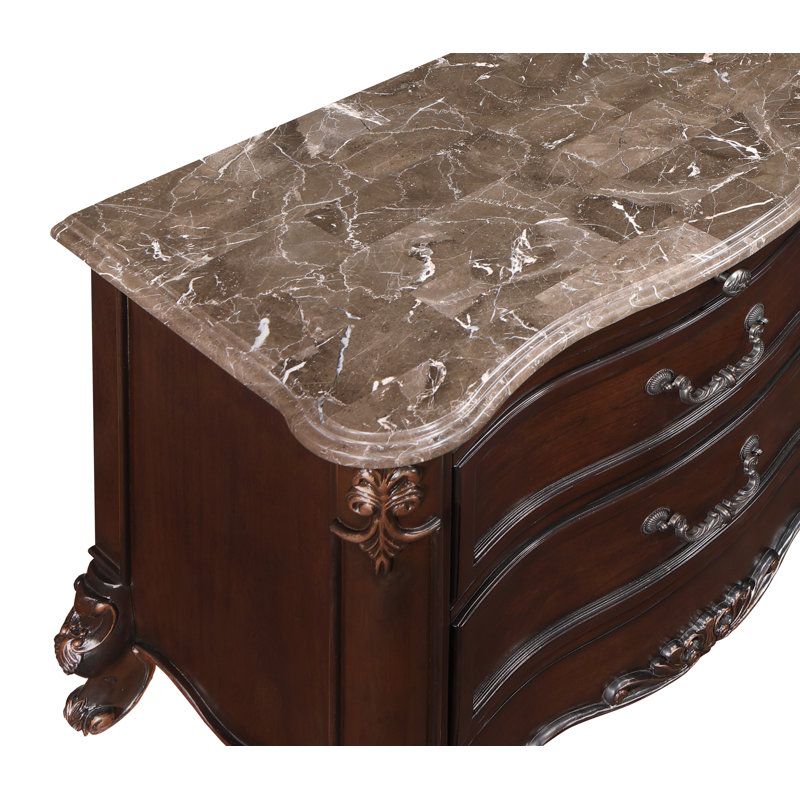 Constantine Dark Walnut and Marble Traditional 2-Drawer Nightstand