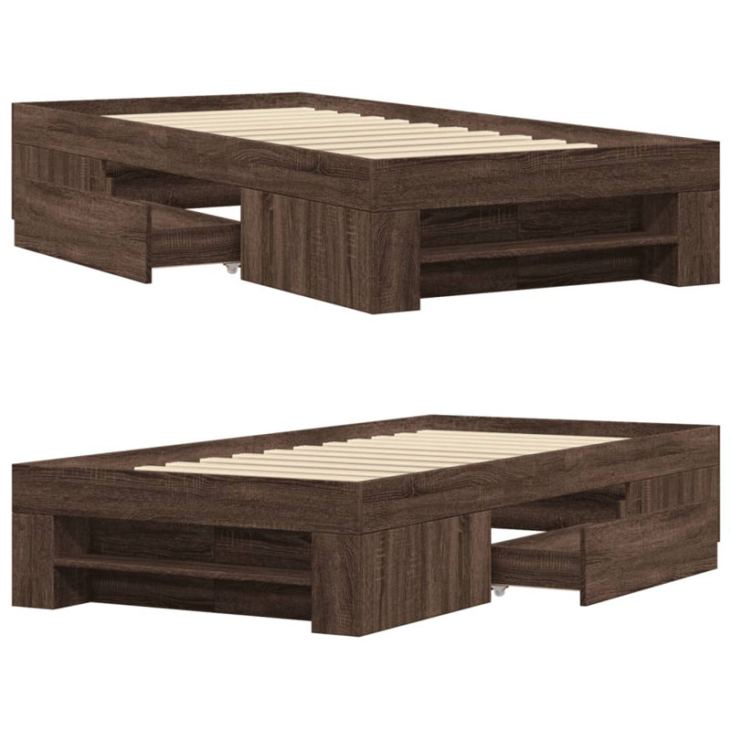 Storage Bed, Brown Oak, European Single (90 x 200 cm)