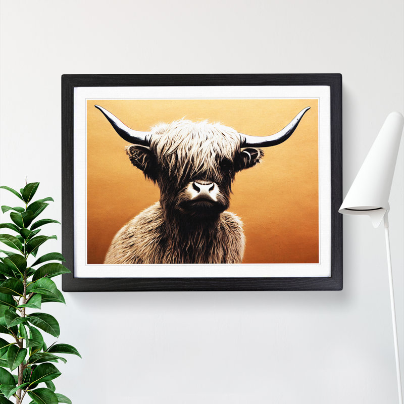 Highland Cow - Single Picture Frame Print, Black, 46cm H x 64cm W x 2cm D