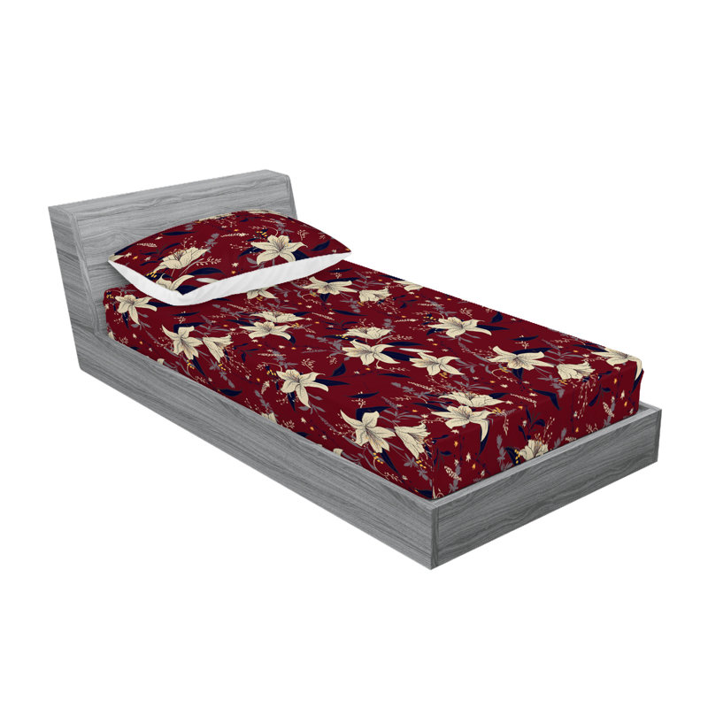 Drap-housse et taies décoratives 3 pièces Ambesonne, Rubis / motif floral champagne
