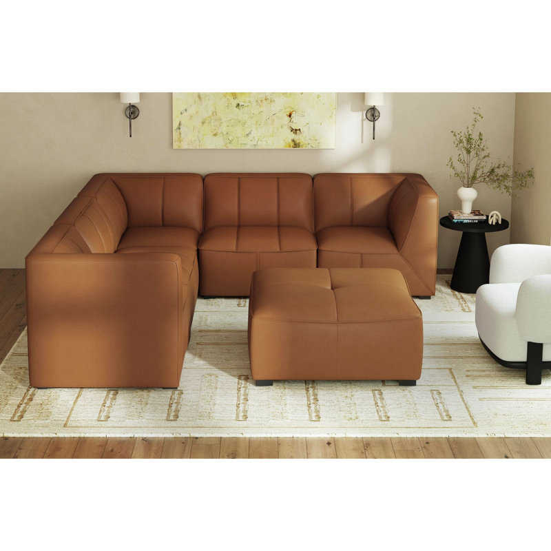 Chau Modular 6PC Living Room Set, Brown Faux Leather