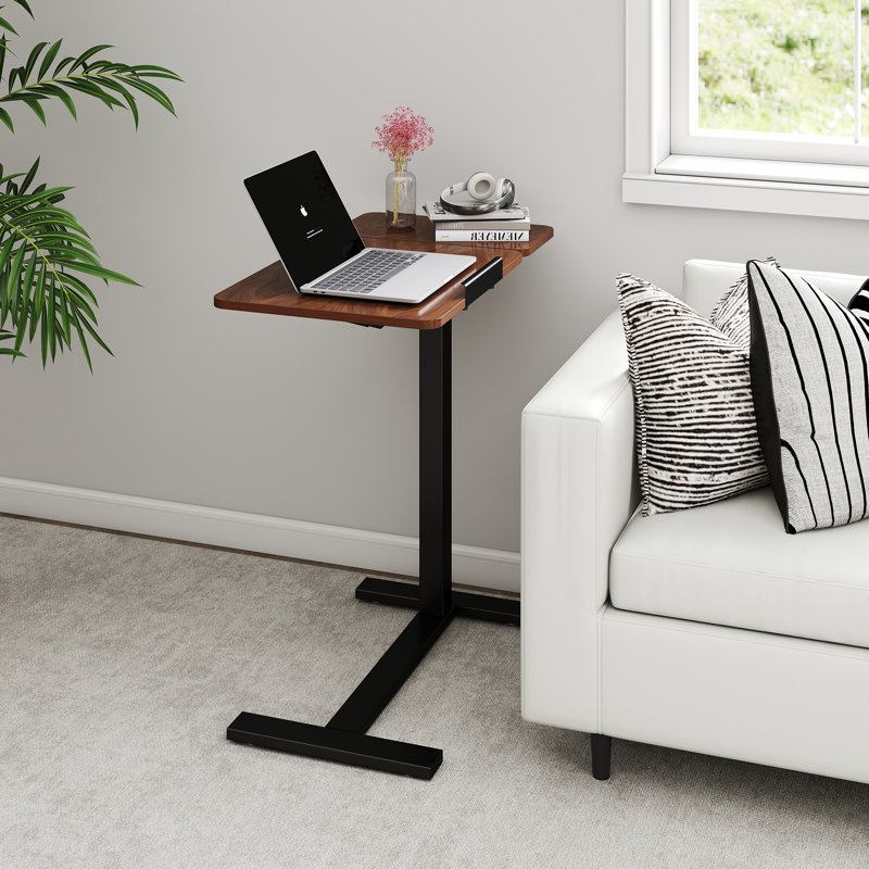 Modern Height-Adjustable C-Type Mobile End Table, Couch Flipped Side Table, Brown