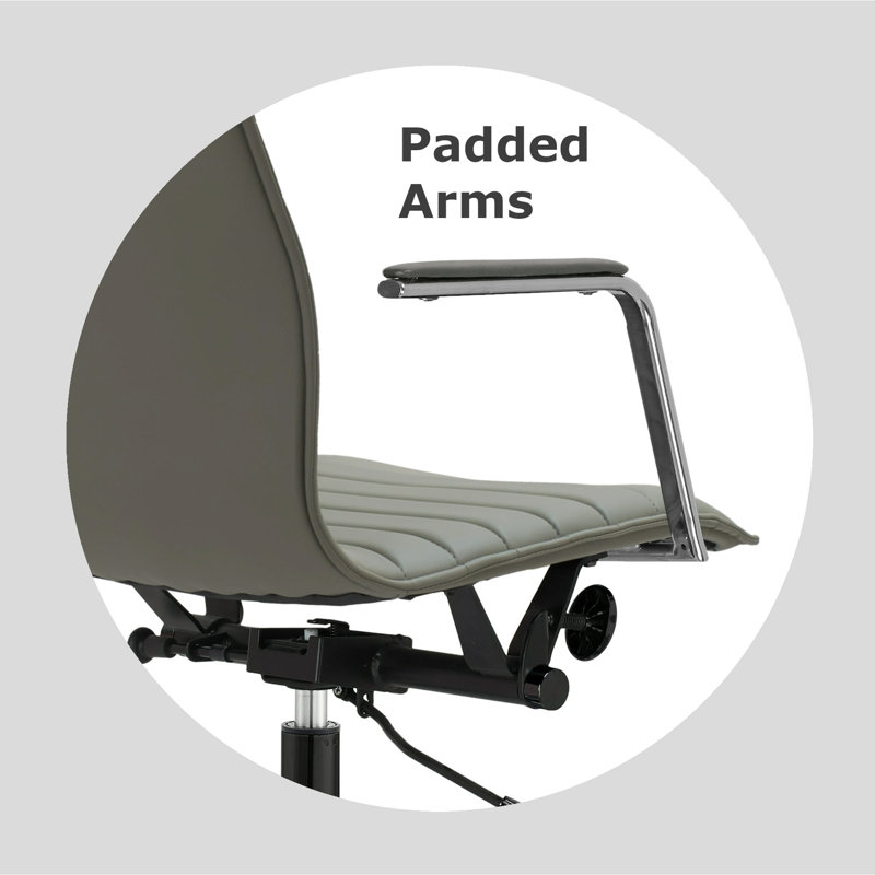 Modern Office Desk Chair | PU Leather Ribbed Back | Adjustable Height, Gray, Yes