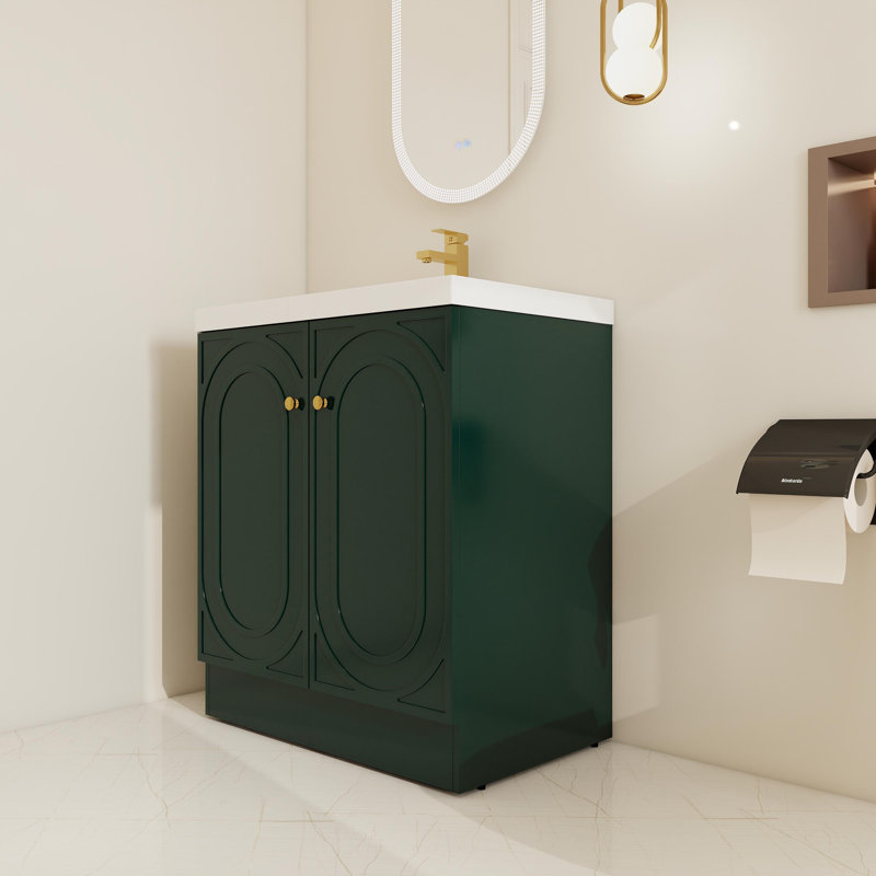 Ensemble de meuble-lavabo simple 30 po avec lavabo en résine, Vert
