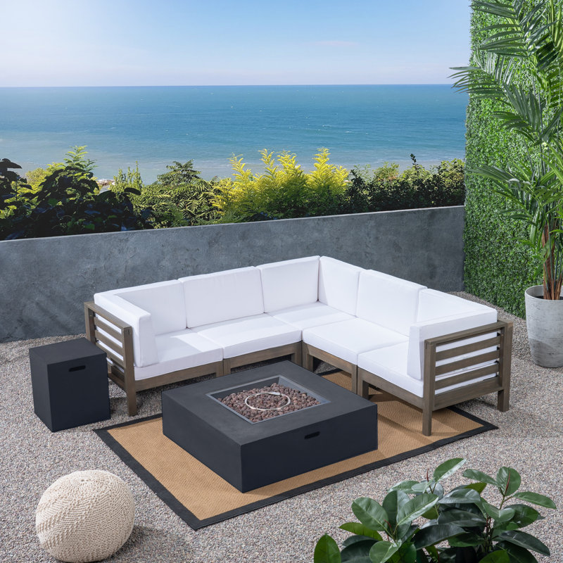 Ajanai 4 - Person Modular Patio Conversation Set with Cushions, Gray Frame / White Cushion