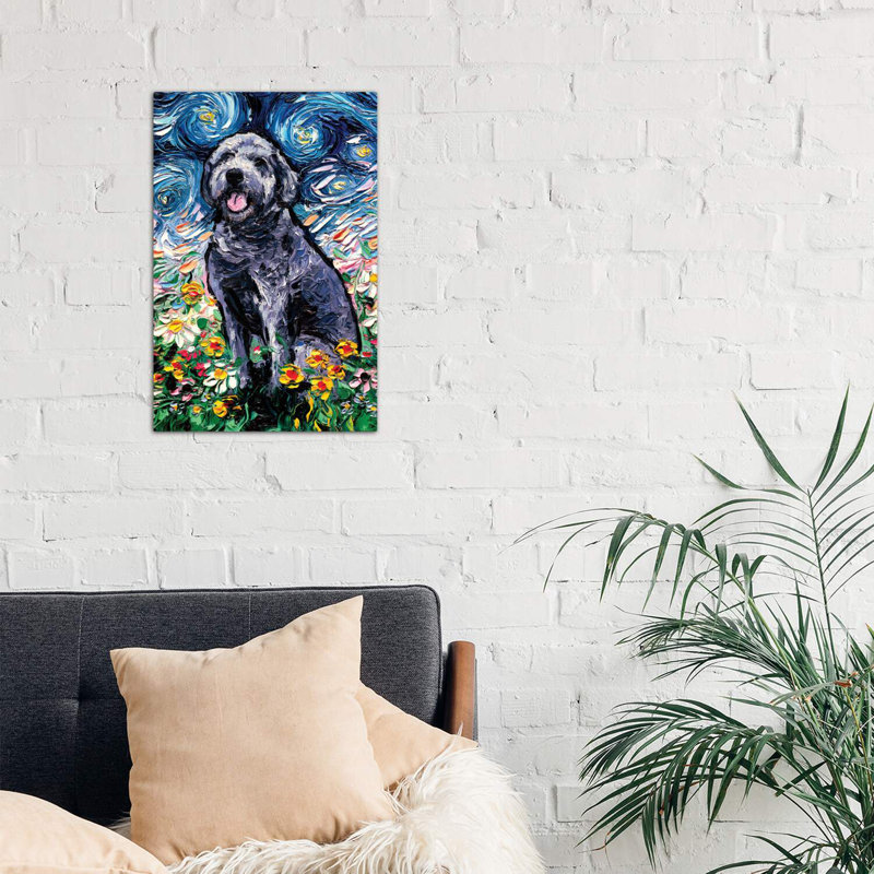 Gray Labradoodle Night by Aja Trier - Wrapped Canvas Painting, 66.04 cm H x 45.72 cm W x 3.175 cm D