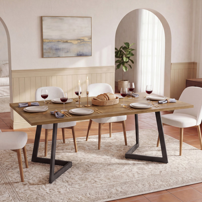 62.2" Farmhouse Dining Table for 4-6, Industrial Rectangular Kitchen Table with Metal Legs for Dining Room, Kitchen