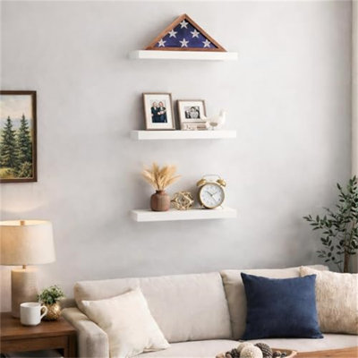 Set Of 3 Floating Shelves Bathroom For Wall – Farmhouse White Wood
