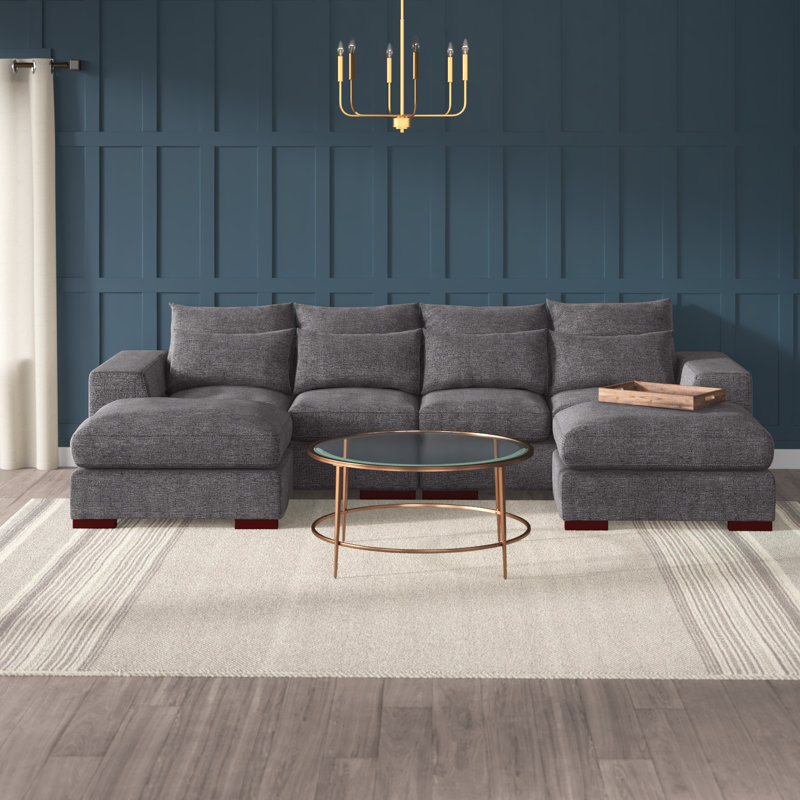 Canapé modulaire en U avec 2 repose-pieds Biaggio, Mélange de lin gris foncé, H 34,25 po x l 123,24 po x P 37,8 po