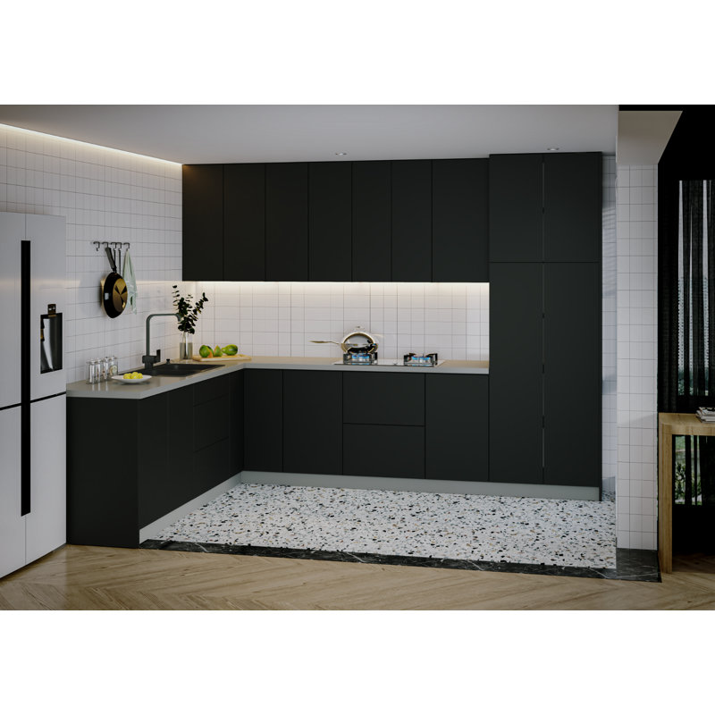 Ensemble d'armoires de cuisine en panneau de fibres à densité moyenne (MDF) H 96 po x l 126 po x P 96 po FK-Harmony, Gris