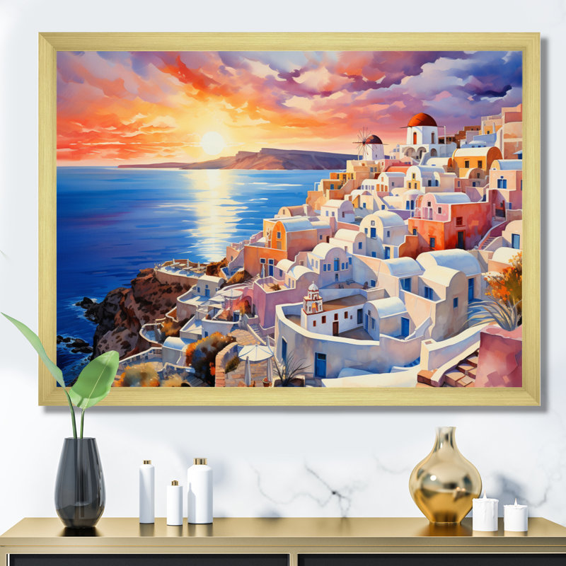 Grèce Oia Splendor I - Grèce, art mural, H 34 po x l 44 po x P 1,5 po, Encadrement doré
