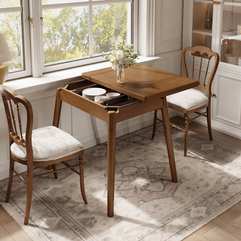 Table de salle à manger extensible en bois massif Aderyn Adryell de 23,6 à 47,2 pouces pour 2 à 6 personnes avec rangement caché