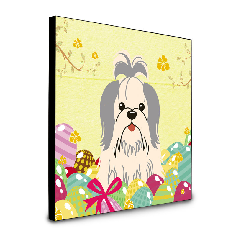 Panneau mural d’art œufs Sentire, Shih Tzu blanc argenté