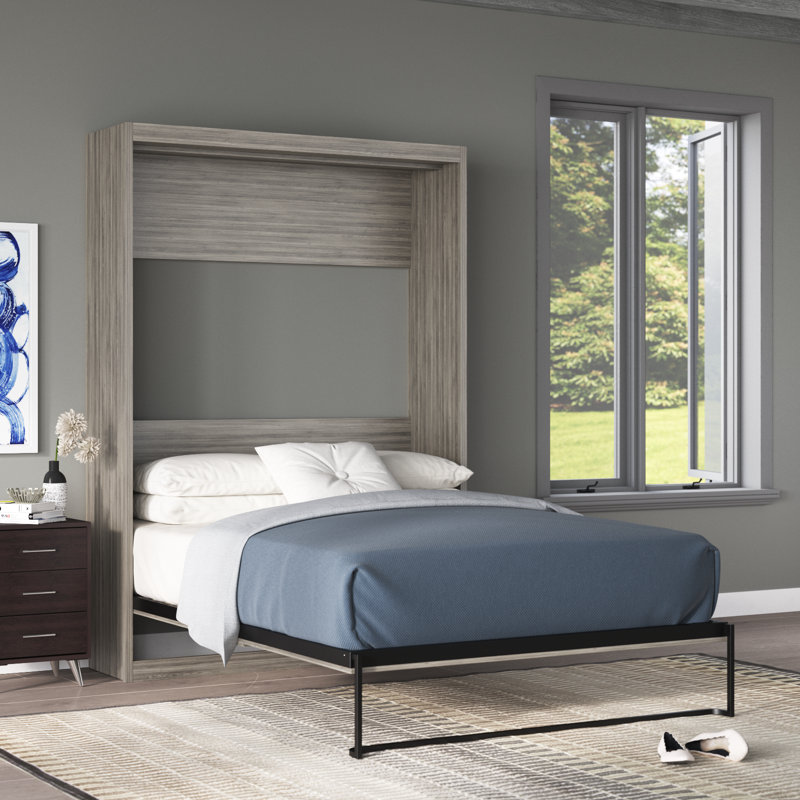 Grand lit escamotable avec matelas Wexford, Chêne gris