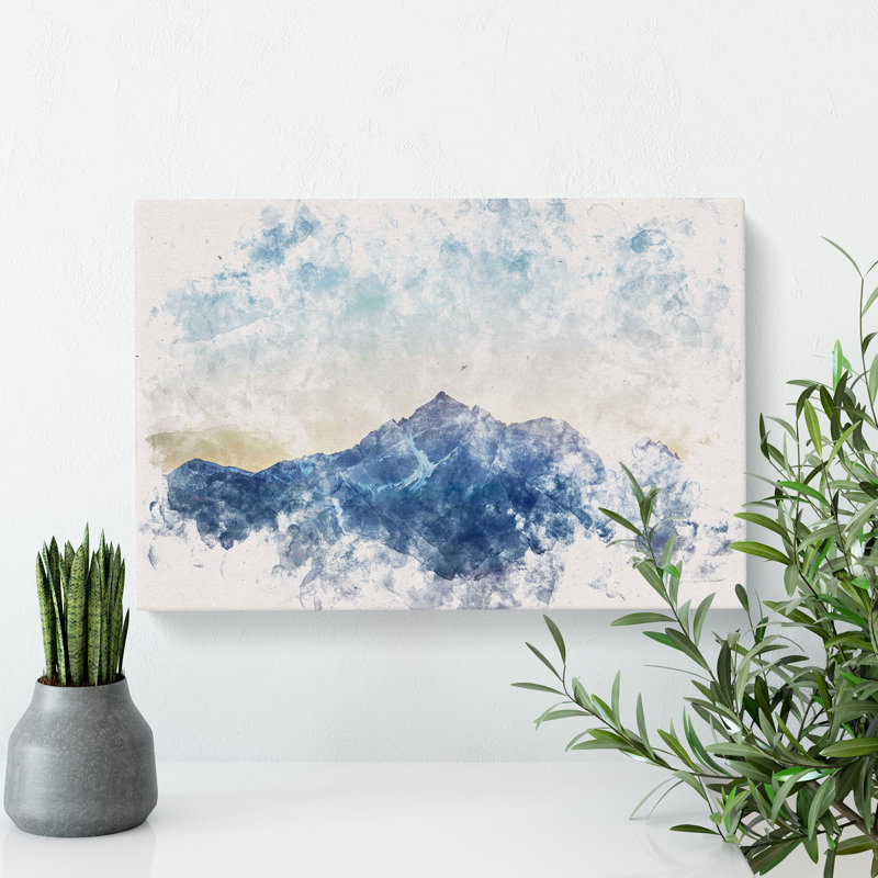 Moody Winter Mountain In Austria Watercolour - Wrapped Canvas Print, 60cm H x 91cm W x 3cm D