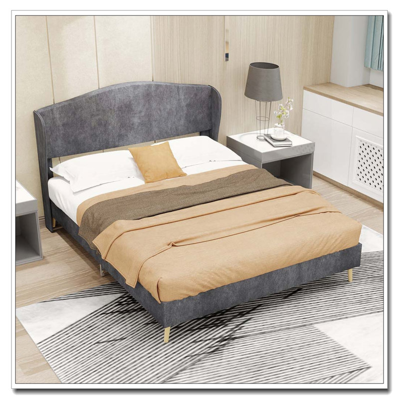 Lit tapissier en velours, Gris, Lit double