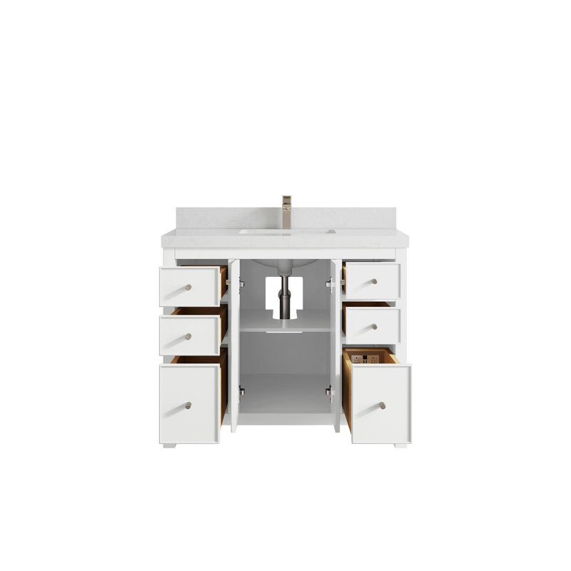Meuble-lavabo simple 42 po avec plateau Chicago, Quartz de Carrare