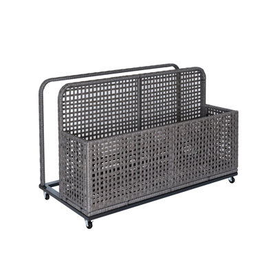 43 inch Brown Rolling PE Rattan Storage Basket with Wheels Weather-Resistant Collapsible Shelves Versatile Organizer for Pool Floats Patio