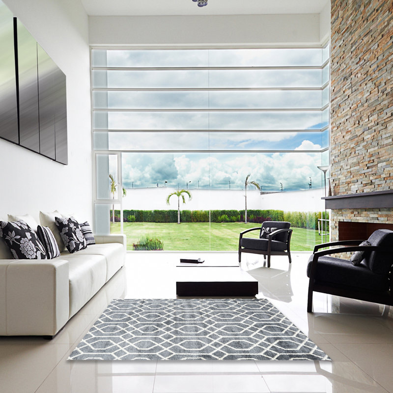 Tapis gris/bleu clair contemporaine, Carré 7 pi
