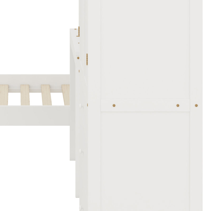 Lit plateforme tout-en-un avec bureau intégré, armoire, armoires et tiroirs de rangement, Blanc