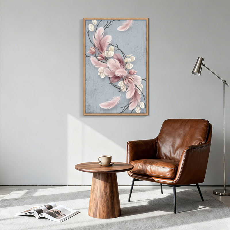 "Floral Feathers", reproduction d'art sur toile, ensemble de 1, Naturel, H 48 po x l 36 po