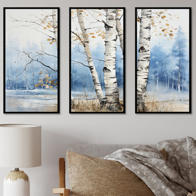 «White Birch Trees Forest Winter Scenery II», ensemble d'art sur toile de bouleau