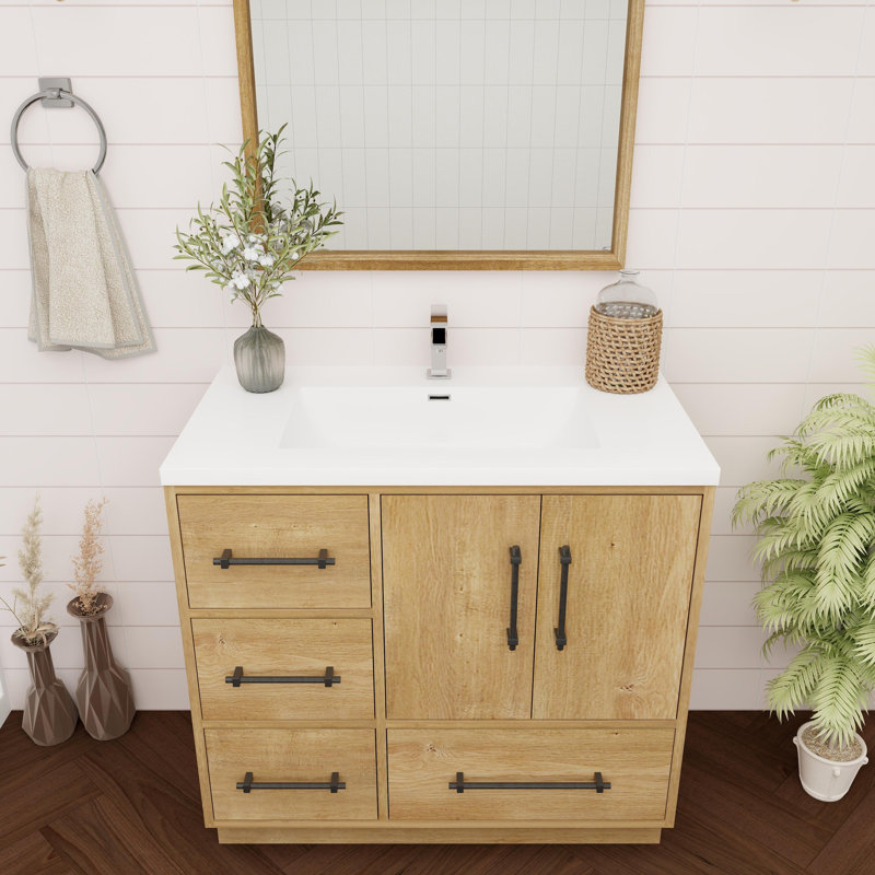 Victoria 35.4'' Oak Freestanding Bathroom Vanity with Acrylic Top
