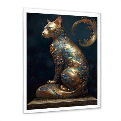 Statue glamour de sarcelle et de chat majestueux doré sur toile