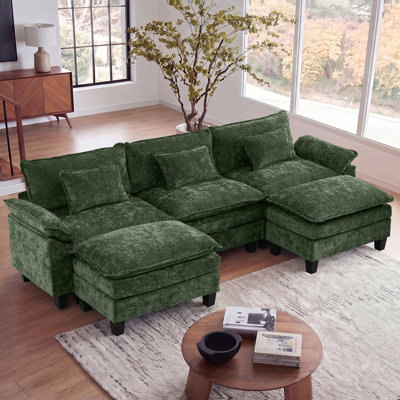 Canapé modulaire de 118 po avec rangement, canapé U Cloud Comfy avec repose-pieds et coussins décoratifs, canapé-lit modulaire en chenille pour salon, chambre à coucher