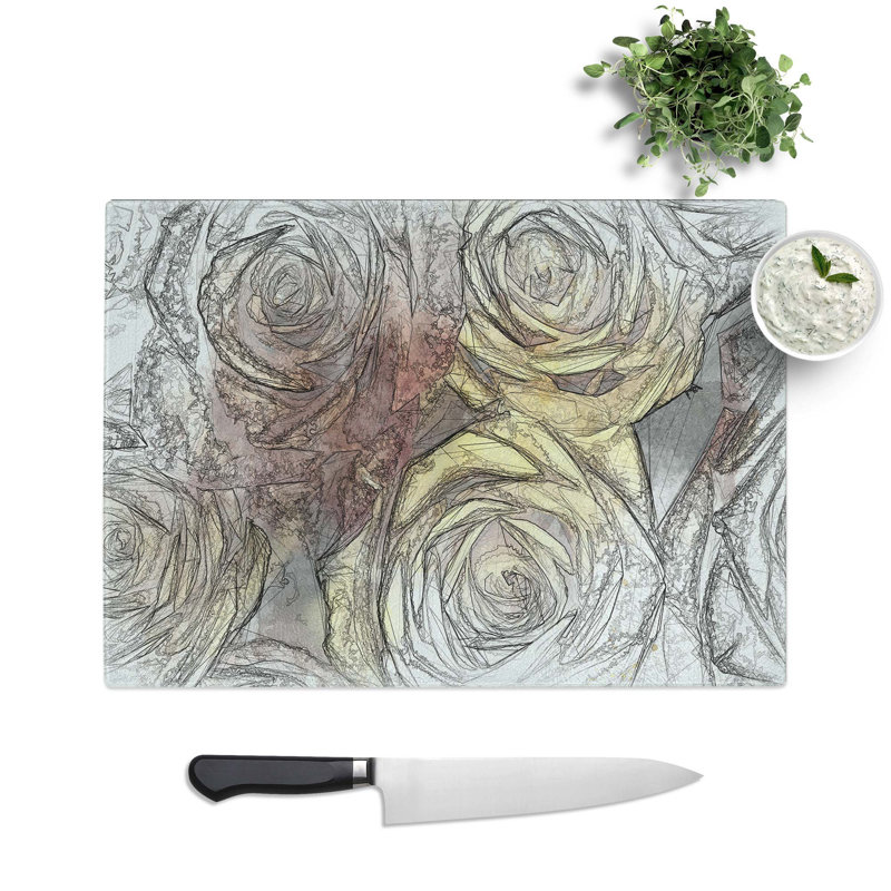 Tempered Glass View of the Roses in Abstract Chopping Board, 39 cm W x 28.5 cm L
