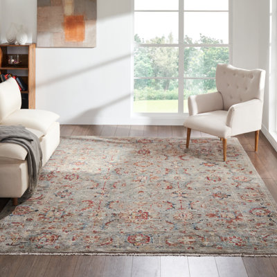 Tapis gris / rouille en laine noué à la main Oasis