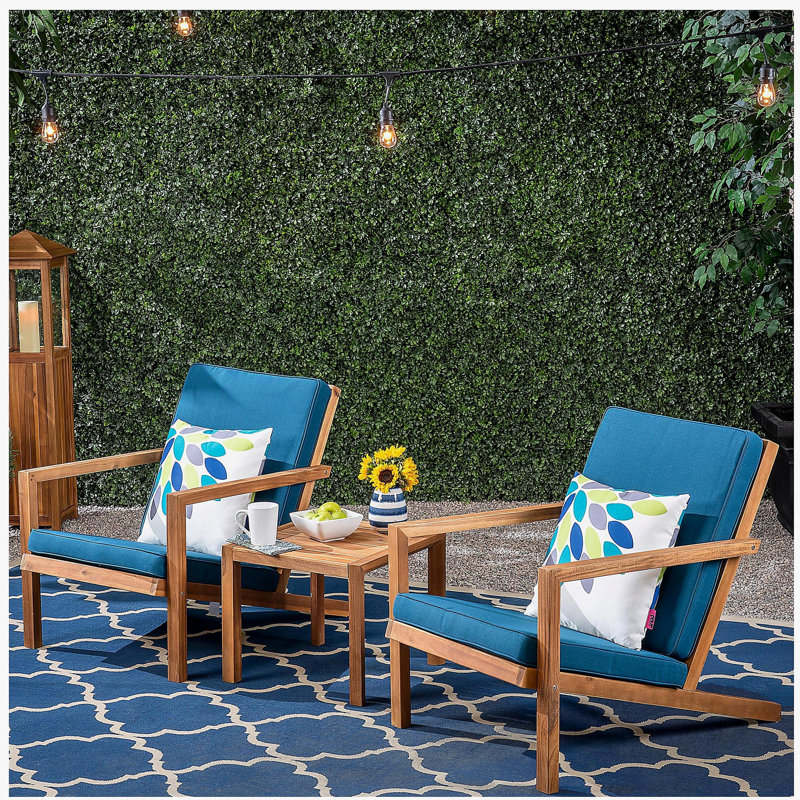 LEAH 3 PC CHAT SET, Blue Cushion/Teak Frame