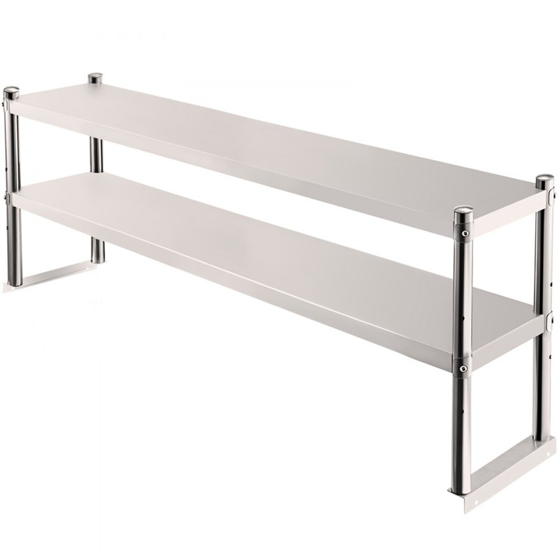 Double surdimensionnée, double surdimensionnée en acier inoxydable, surdimensionnée de 60 po de longueur x 12 po de largeur sur le pont double, réglable en hauteur pour la table de préparation et de travail dans la cuisine, le restaurant et l'atelier