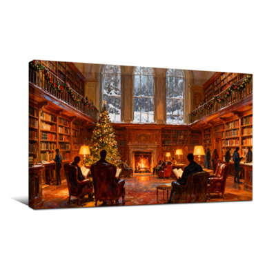 Bibliothèque de Noël, scène de Noël avec foyer