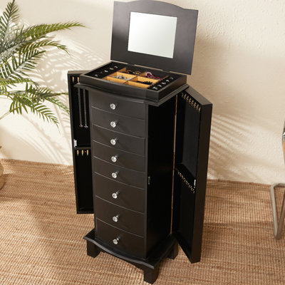 Black Rectangular Solid Wood Jewelry Armoires