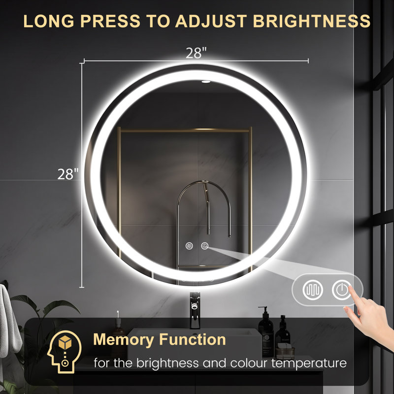 Lukehart Round LED Lighted Anti-Fog Wall Mirror , 28" x 28"