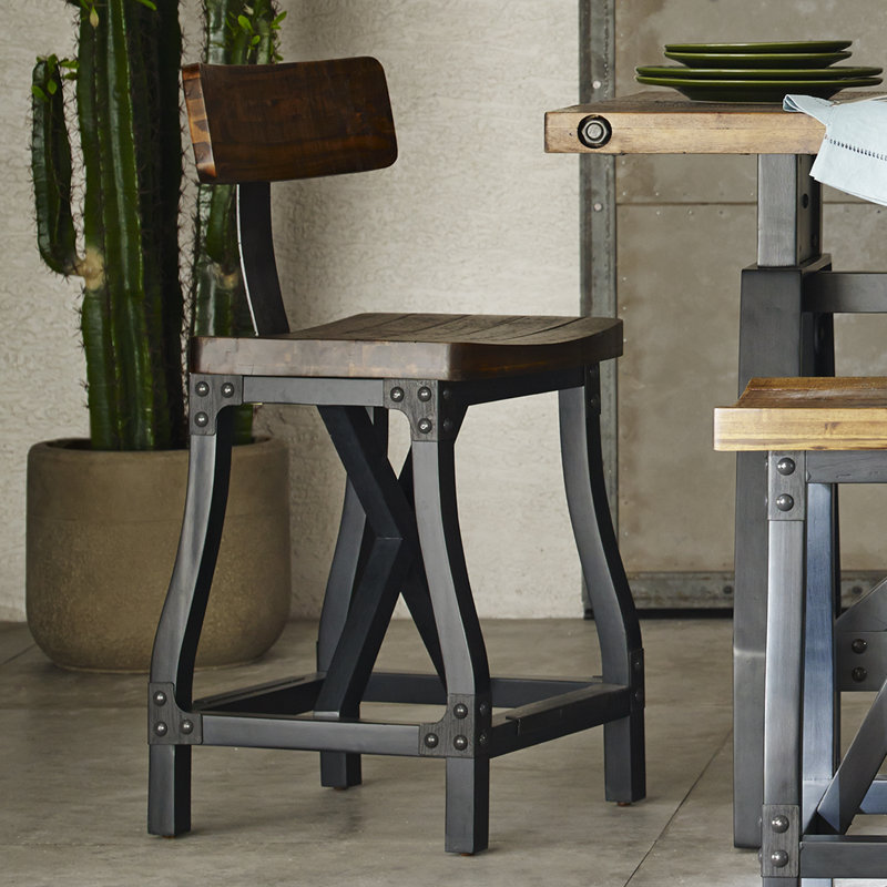Tabouret de bar et de comptoir Eivind, Tabouret de comptoir (siège d'une hauteur de 24,5, Ambre / acacia
