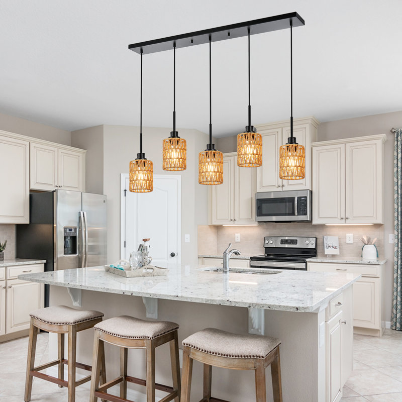 Luminaire suspendu pour îlot de cuisine 5 lumières noir mat Achazia